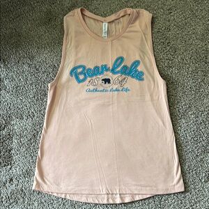 Peach Tank Top with Blue Bear Lake Graphic